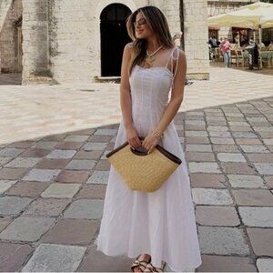 ZARA NWT WOMAN RUFFLED POPLIN MIDI DRESS WHITE 3743/035  3152/374 XS S L